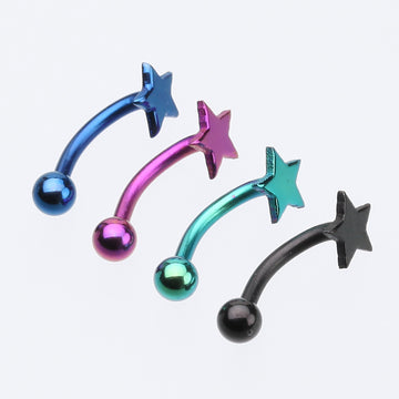 Detail View 1 of Colorline PVD Star Curved Barbell Eyebrow Ring-Black